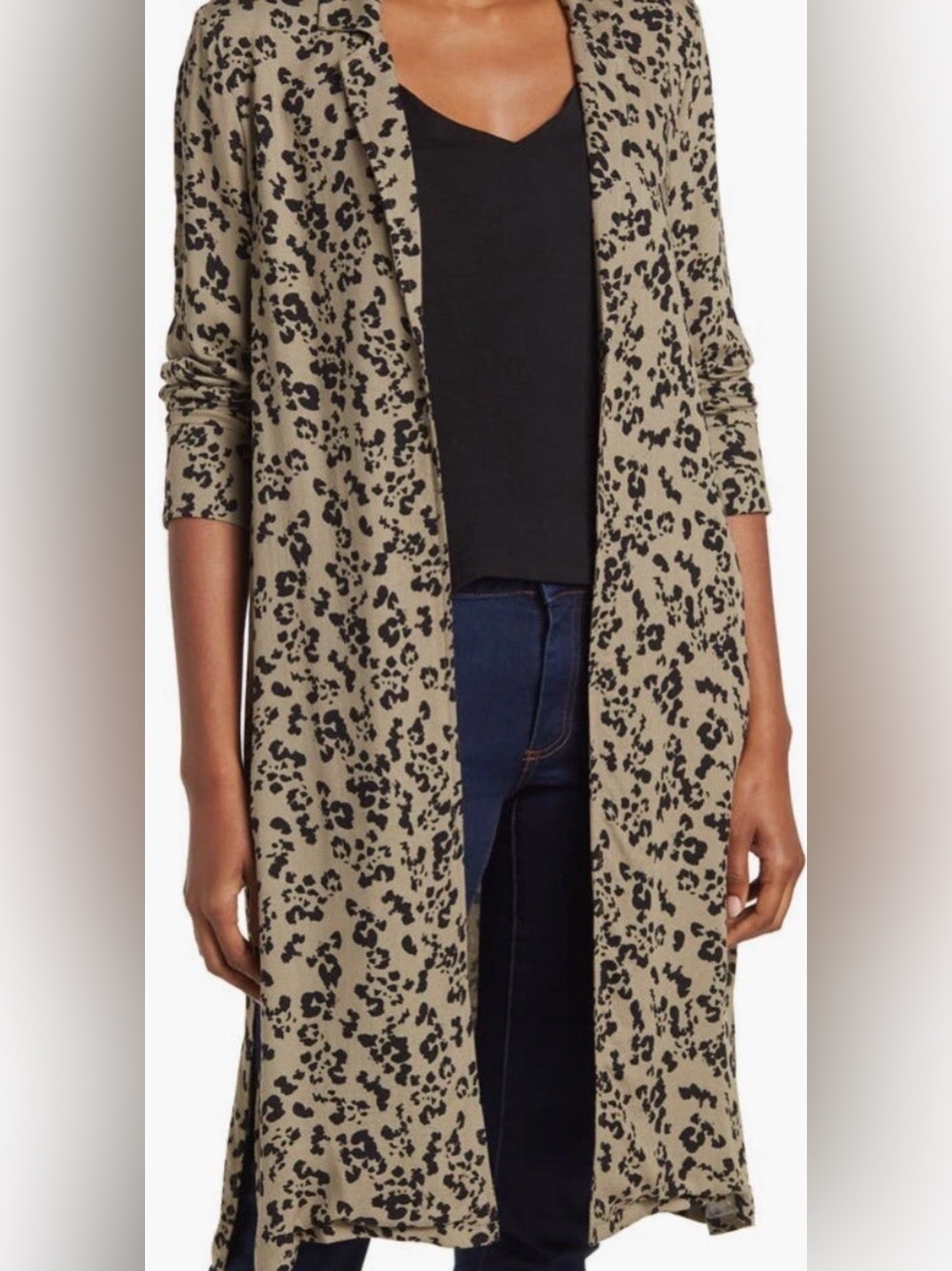 Philosophy Republic Olive Animal Print Notch Collar Duster Jacket Large NWT